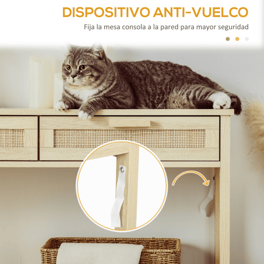 HOMCOM Mesa de console em malha Mesa de entrada com 2 gavetas e prateleira inferior para o corredor Quarto sala de estar Estilo rústico 100x30x76 cm Natural