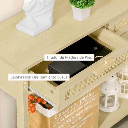 HOMCOM Mesa de console em malha Mesa de entrada com 2 gavetas e prateleira inferior para o corredor Quarto sala de estar Estilo rústico 100x30x76 cm Natural