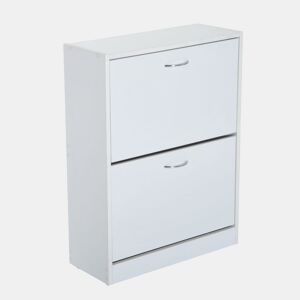 HOMCOM Sapateira de Madeira Armário para Sapatos com 2 Compartimentos para Entrada Corredor Dormitório Sala de Estar 60x24x80 cm Branco