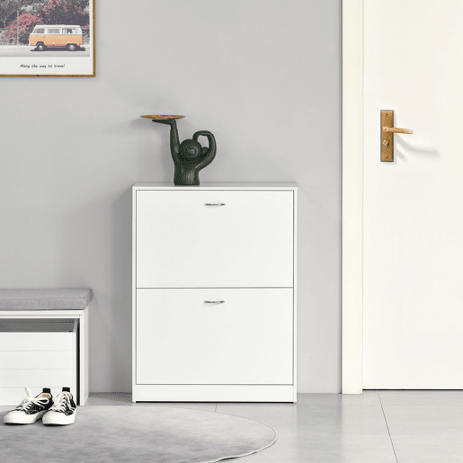 HOMCOM Sapateira de Madeira Armário para Sapatos com 2 Compartimentos para Entrada Corredor Dormitório Sala de Estar 60x24x80 cm Branco