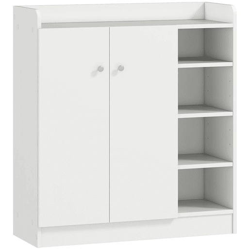 HOMCOM Sapateira Armário Multiuso com 2 Portas Prateleiras Interiores e 4 Prateleiras Exteriores com Altura Ajustável 83x30x90 cm Branco