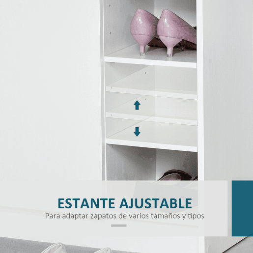 HOMCOM Sapateira Armário Multiuso com 2 Portas Prateleiras Interiores e 4 Prateleiras Exteriores com Altura Ajustável 83x30x90 cm Branco