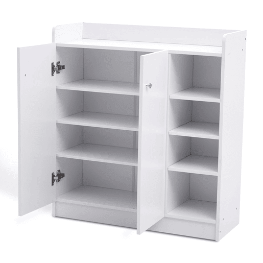 HOMCOM Sapateira Armário Multiuso com 2 Portas Prateleiras Interiores e 4 Prateleiras Exteriores com Altura Ajustável 83x30x90 cm Branco