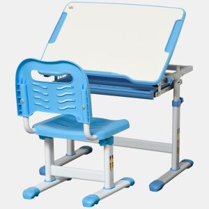 HOMCOM Secretária Infantil 2 em 1 Conjunto de Secretária e Cadeira para Crianças acima de 6 Anos com Altura Ajustável Mesa com Ângulos Regulável e Bandeja Deslizante 66x47x77cm Azul
