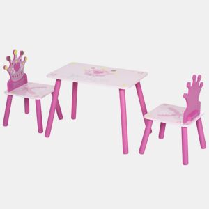 HOMCOM Conjunto de Mesa e 2 Cadeiras Infantis de madeira para crianças acima de 2 anos Set de Mesa 55x34x42cm e Cadeiras 28x26x50cm Rosa