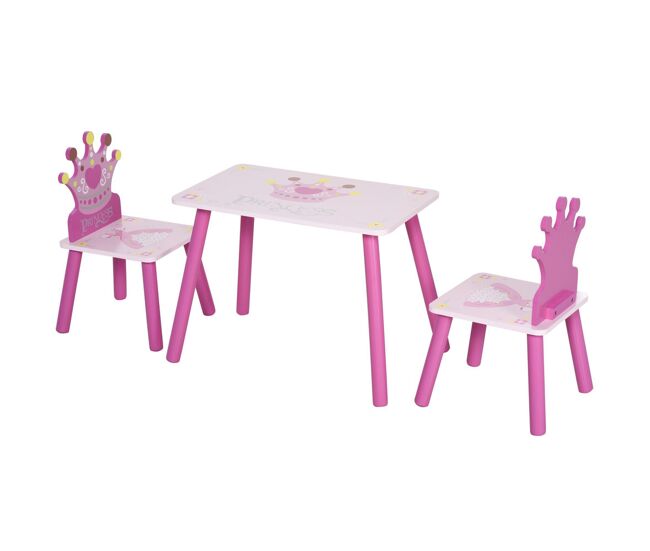 Homcom juego de mesa y 2 sillas infantiles de madera set de mesa 55x34x42 cm sillas 28x26x50 cm para niños de 2-4 años para dormitorio color rosa