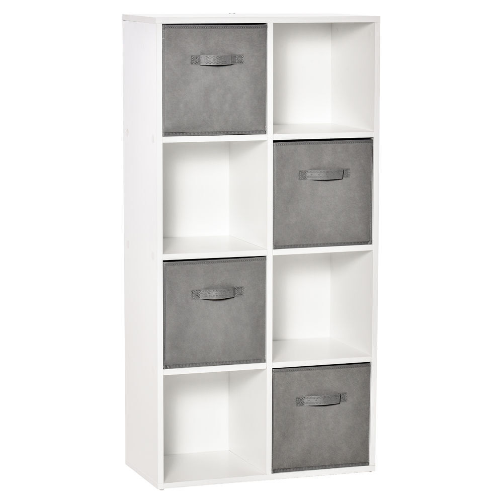 Homcom estantería para libros de 8 cubos librería modular con 4 cajones extraíbles de tela no tejida para oficina estudio dormitorio 61,5x30x121,6 cm blanco y gris