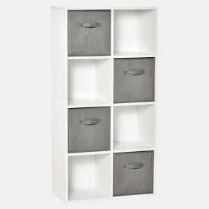 HOMCOM Estante para Livros de 8 Cubos Estante Modular com 4 Cestos Removíveis de TNT para Escritório Estúdio Dormitório 61,5x30x121,6cm Branco e Cinza