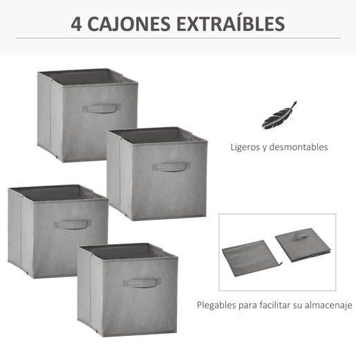 HOMCOM Estante para Livros de 8 Cubos Estante Modular com 4 Cestos Removíveis de TNT para Escritório Estúdio Dormitório 61,5x30x121,6cm Branco e Cinza