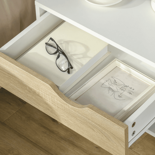 HOMCOM Conjunto de 2 Mesas de Cabeceira Mesa Auxiliar com 1 Gaveta e Prateleira de Armazenamento para Dormitório Sala de Estar Escritório Estilo Moderno 50x39x51cm Branco e Carvalho