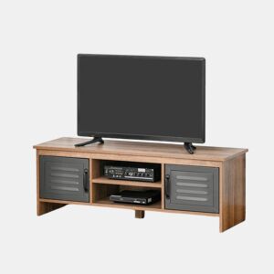 HOMCOM Armário de TV para televisores de 42 com 2 compartimentos fechados com portas de metal e 2 estantes 109x35x38 cm Madeira natural e cinza