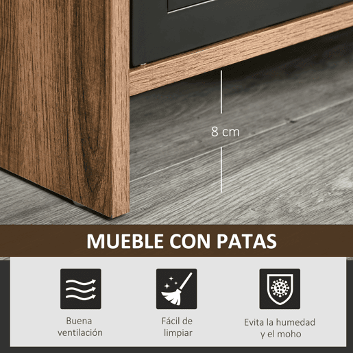 HOMCOM Armário de TV para televisores de 42 com 2 compartimentos fechados com portas de metal e 2 estantes 109x35x38 cm Madeira natural e cinza