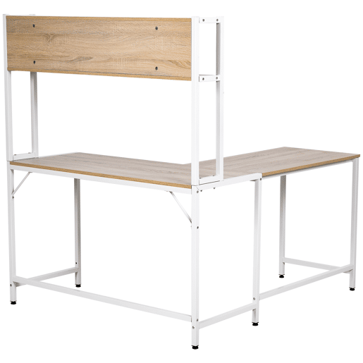 HOMCOM Secretária em Forma de L Multifuncional Secretária para Escritório ou Estúdio com Prateleiras Altas Amplo Espaço Estilo Minimalista 140x125x149cm Madeira e Branco