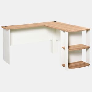 HOMCOM Secretária de Canto Mesa de Computador para Escritório Casa em Forma de L com Prateleiras 136x130x72 cm Branco e Madeira