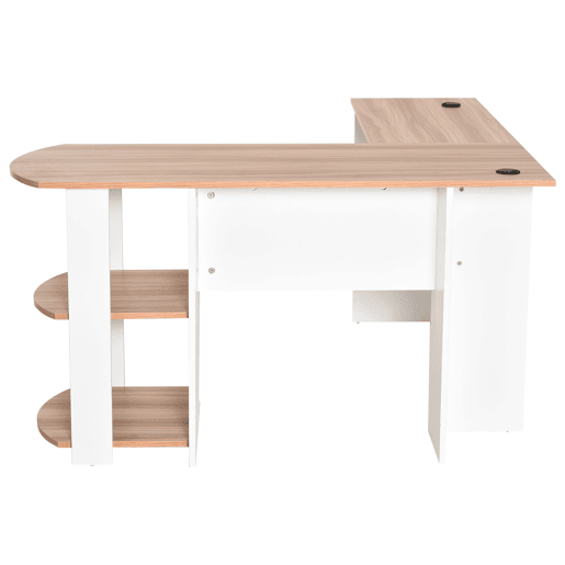 HOMCOM Secretária de Canto Mesa de Computador para Escritório Casa em Forma de L com Prateleiras 136x130x72 cm Branco e Madeira