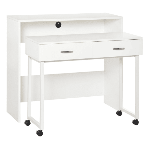 HOMCOM Conjunto de 2 mesas secretária para escritório com rodas 2 gavetas 100x36x88 cm Branco HOMCOM Conjunto de 2 mesas secretária para escritório com rodas 2 gavetas 100x36x88 cm Branco