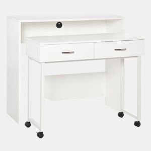 HOMCOM Conjunto de 2 mesas secretária para escritório com rodas 2 gavetas 100x36x88 cm Branco