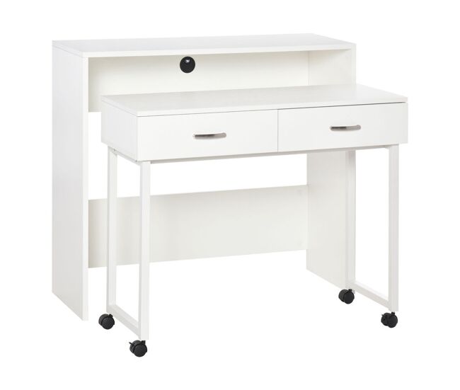 Homcom escritorios apilables conjunto de 2 mesas escritorio para ordenador portátil con ruedas 2 cajones para oficina 100x36x88 cm blanco