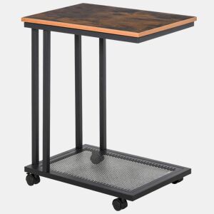 HOMCOM Mesa Auxiliar com RodasEstilo Retro de Aço e Madeira 51x36x65cm