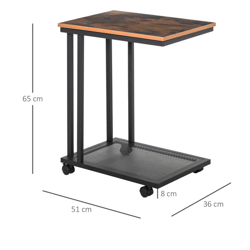HOMCOM Mesa Auxiliar com RodasEstilo Retro de Aço e Madeira 51x36x65cm HOMCOM Mesa Auxiliar com RodasEstilo Retro de Aço e Madeira 51x36x65cm