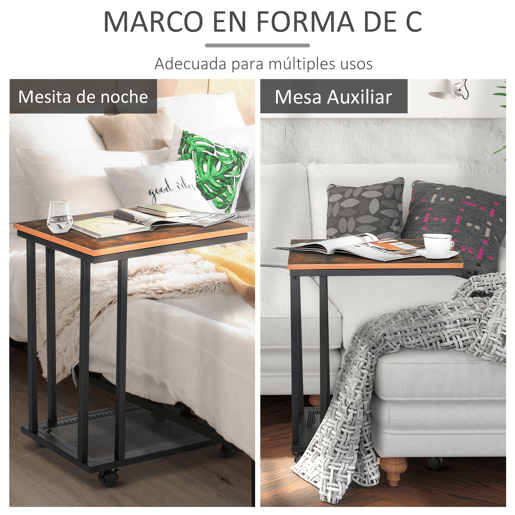 HOMCOM Mesa Auxiliar com RodasEstilo Retro de Aço e Madeira 51x36x65cm HOMCOM Mesa Auxiliar com RodasEstilo Retro de Aço e Madeira 51x36x65cm