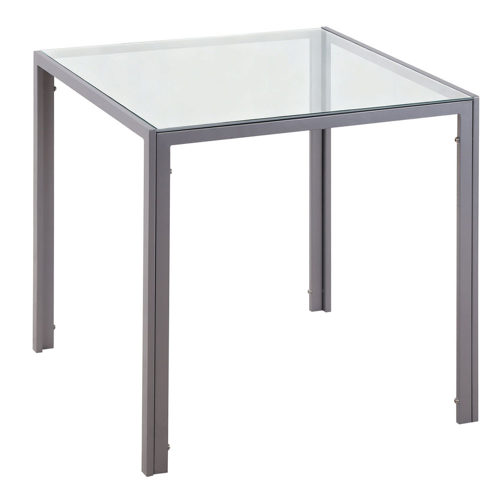 Homcom mesa de comedor de cristal, mesa rectangular para 4 personas con patas de metal, para cocina, salón, 75x75x75 cm, gris