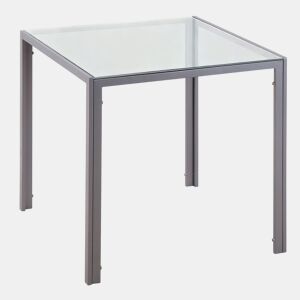 HOMCOM Mesa de Jantar de Vidro, Mesa Retangular para 4 Pessoas com Pernas de Metal, para Cozinha, Sala de Estar, 75x75x75 cm, Cinzento