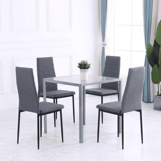 HOMCOM Mesa de Jantar de Vidro, Mesa Retangular para 4 Pessoas com Pernas de Metal, para Cozinha, Sala de Estar, 75x75x75 cm, Cinzento