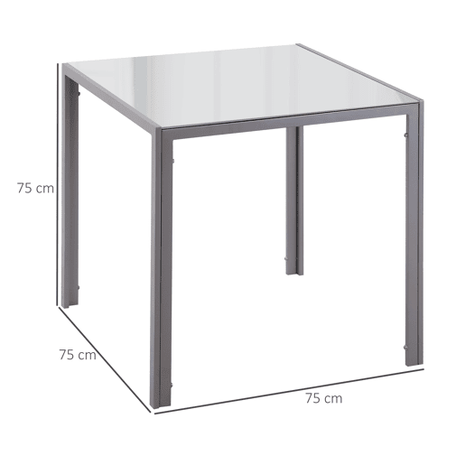 HOMCOM Mesa de Jantar de Vidro, Mesa Retangular para 4 Pessoas com Pernas de Metal, para Cozinha, Sala de Estar, 75x75x75 cm, Cinzento
