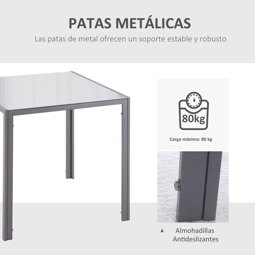 HOMCOM Mesa de Jantar de Vidro, Mesa Retangular para 4 Pessoas com Pernas de Metal, para Cozinha, Sala de Estar, 75x75x75 cm, Cinzento