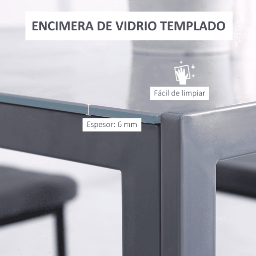 HOMCOM Mesa de Jantar de Vidro, Mesa Retangular para 4 Pessoas com Pernas de Metal, para Cozinha, Sala de Estar, 75x75x75 cm, Cinzento