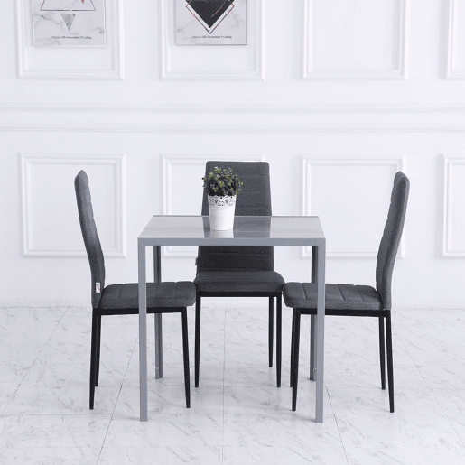 HOMCOM Mesa de Jantar de Vidro, Mesa Retangular para 4 Pessoas com Pernas de Metal, para Cozinha, Sala de Estar, 75x75x75 cm, Cinzento