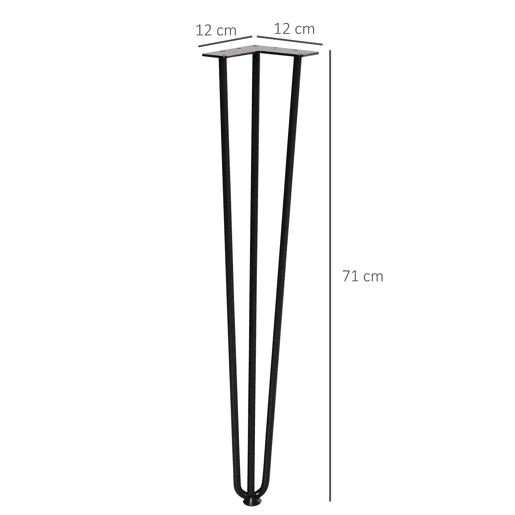 HOMCOM Conjunto de 4 Pés de Mesa com Estilo Industrial e Desenho de Garfo com Protetores Antiderapantes e Parafusos de Montagem Incluídos 12x12x71 cm Preto