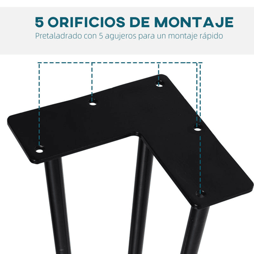 HOMCOM Conjunto de 4 Pés de Mesa com Estilo Industrial e Desenho de Garfo com Protetores Antiderapantes e Parafusos de Montagem Incluídos 12x12x71 cm Preto