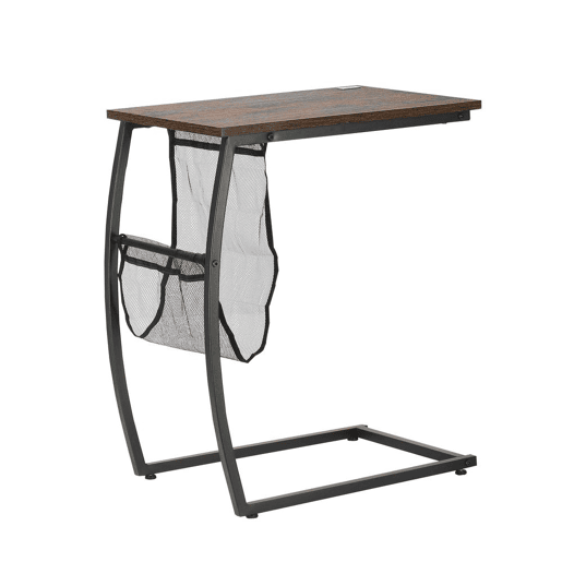 HOMCOM Mesa Auxiliar para Sofá e Cama em Forma de C com Bolso de Armazenamento Mesa Lateral de Estilo Industrial 53x35x64,5cm Marrom Rústico
