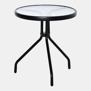 Outsunny Mesa de Jardim Redonda Mesa de Exterior com Bancada de Cristal Decorativo e Estrutura de Metal para Pátio Terraço Balcão Ø50x55 cm Preto
