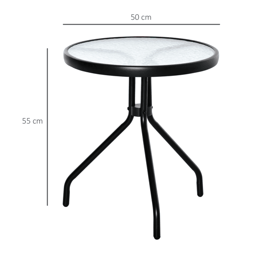 Outsunny Mesa de Jardim Redonda Mesa de Exterior com Bancada de Cristal Decorativo e Estrutura de Metal para Pátio Terraço Balcão Ø50x55 cm Preto