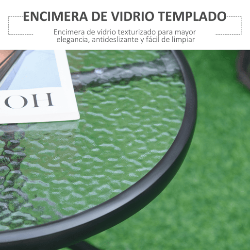Outsunny Mesa de Jardim Redonda Mesa de Exterior com Bancada de Cristal Decorativo e Estrutura de Metal para Pátio Terraço Balcão Ø50x55 cm Preto
