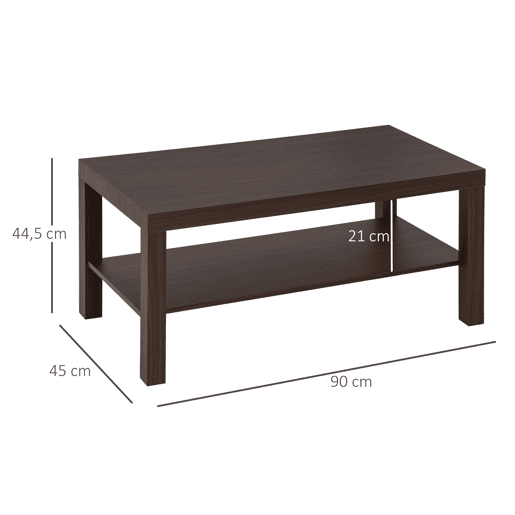 HOMCOM Mesa de Centro Mesa Auxiliar de 2 NÃveis para Sala de Estar Escritório 90x45x45,5cm Nogueira HOMCOM Mesa de Centro Mesa Auxiliar de 2 NÃveis para Sala de Estar Escritório 90x45x45,5cm Nogueira