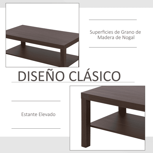 HOMCOM Mesa de Centro Mesa Auxiliar de 2 NÃveis para Sala de Estar Escritório 90x45x45,5cm Nogueira HOMCOM Mesa de Centro Mesa Auxiliar de 2 NÃveis para Sala de Estar Escritório 90x45x45,5cm Nogueira