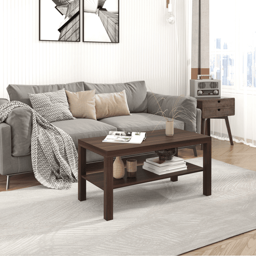 HOMCOM Mesa de Centro Mesa Auxiliar de 2 NÃveis para Sala de Estar Escritório 90x45x45,5cm Nogueira HOMCOM Mesa de Centro Mesa Auxiliar de 2 NÃveis para Sala de Estar Escritório 90x45x45,5cm Nogueira