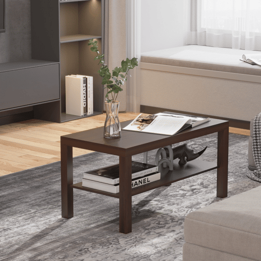 HOMCOM Mesa de Centro Mesa Auxiliar de 2 NÃveis para Sala de Estar Escritório 90x45x45,5cm Nogueira HOMCOM Mesa de Centro Mesa Auxiliar de 2 NÃveis para Sala de Estar Escritório 90x45x45,5cm Nogueira