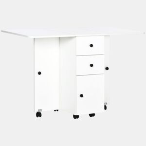 HOMCOM Mesa de Jantar Dobrável com Rodas Mesa Abatível com 2 Gavetas e Armário Mesa Auxiliar Multifuncional para Estúdio Cozinha 120x60x76,5cm Branco