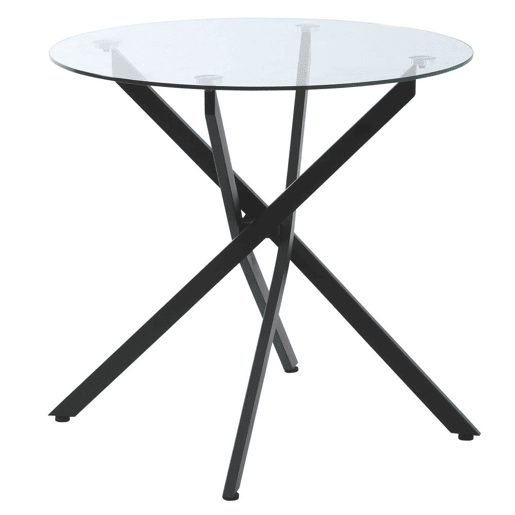 HOMCOM Mesa de Sala de Jantar Redonda com Bancada de Cristal Temperado Transparente e Pés Cruzados de Metal Mesa de Centro Moderna Ø80x75cm Preto