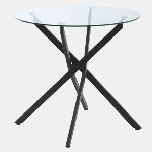 HOMCOM Mesa de Sala de Jantar Redonda com Bancada de Cristal Temperado Transparente e Pés Cruzados de Metal Mesa de Centro Moderna Ø80x75cm Preto