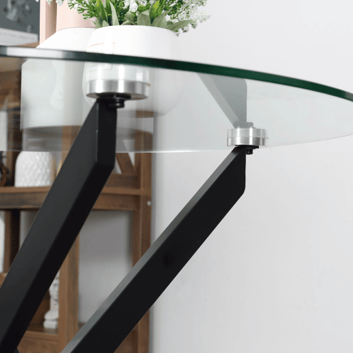HOMCOM Mesa de Sala de Jantar Redonda com Bancada de Cristal Temperado Transparente e Pés Cruzados de Metal Mesa de Centro Moderna Ø80x75cm Preto