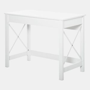 HOMCOM Secretária Moderna Mesa de Estudo com Estrutura de Aço Mesa de Computador 105x50x76 cm Branco