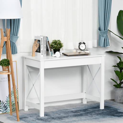 HOMCOM Secretária Moderna Mesa de Estudo com Estrutura de Aço Mesa de Computador 105x50x76 cm Branco