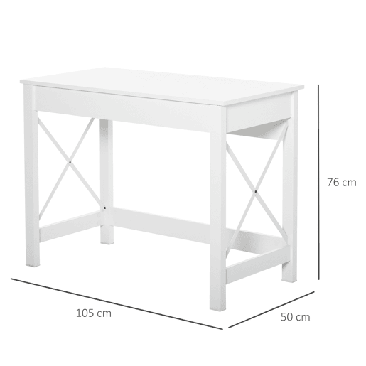 HOMCOM Secretária Moderna Mesa de Estudo com Estrutura de Aço Mesa de Computador 105x50x76 cm Branco