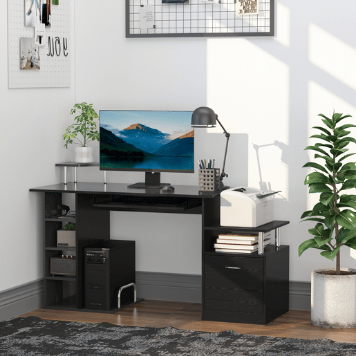 HomCom Secretária para Computador Secretária para Escritório u2013 Cor: Preto - Madeira MDF - 152 x 60 x 88 cm